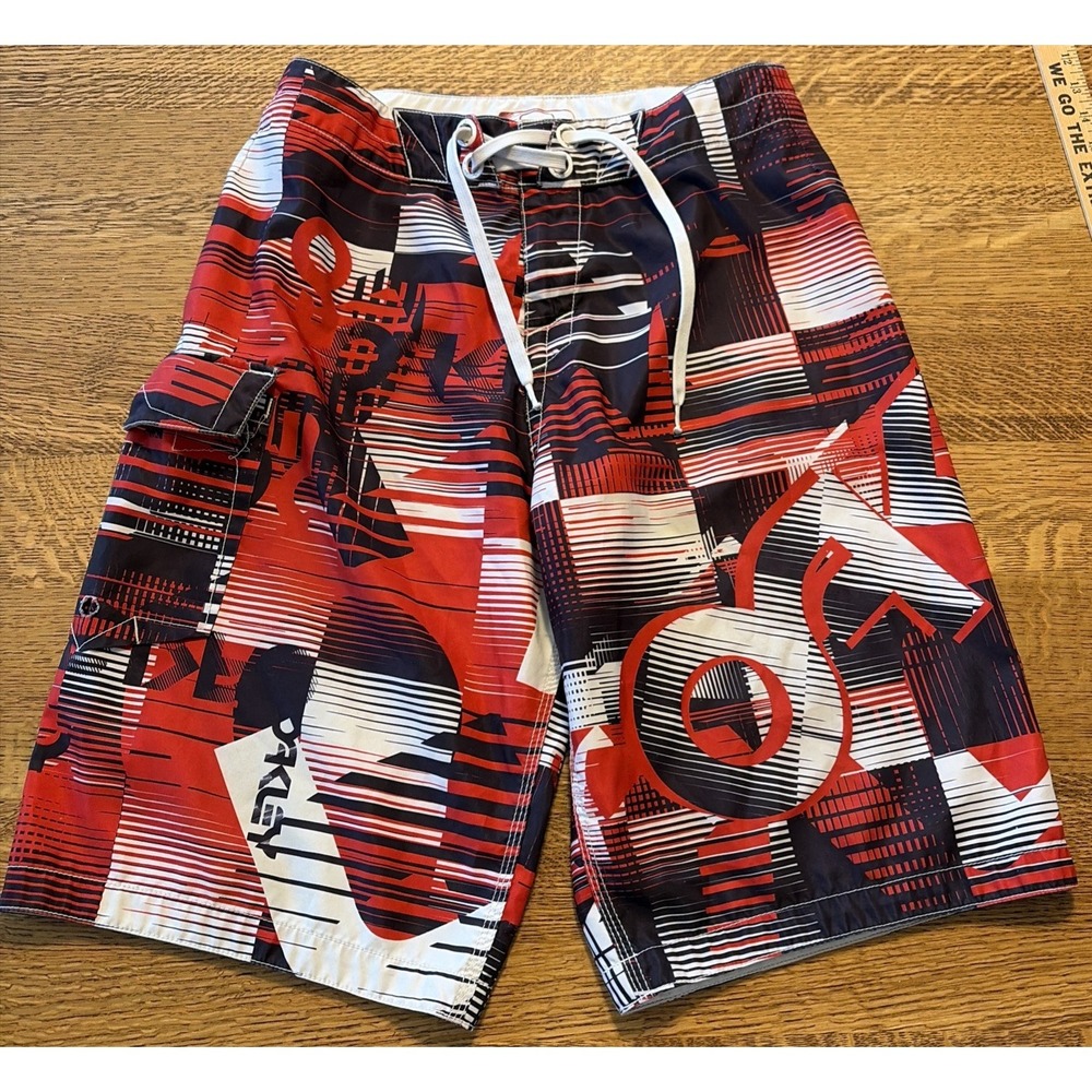 Oakley Board Shorts Mens 32 Abstract Mirror Geometric Cargo Pocket